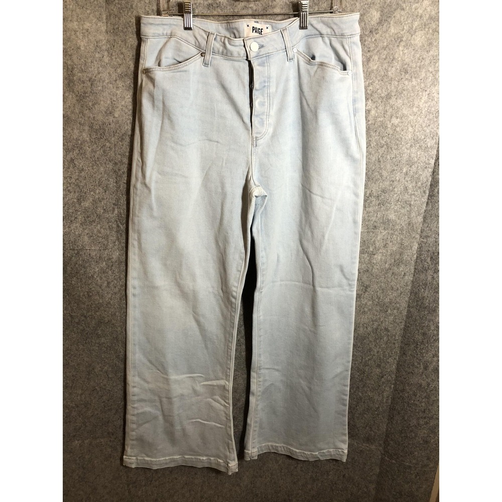 Paige Leenah Jeans Womens 33 Blue High Rise Wide Leg Light Wash Denim Stretch